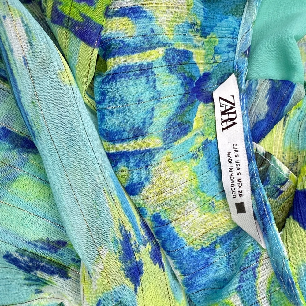 Zara Size Small Floral Blue and Green Women's Dress - Picture 8 of 8
